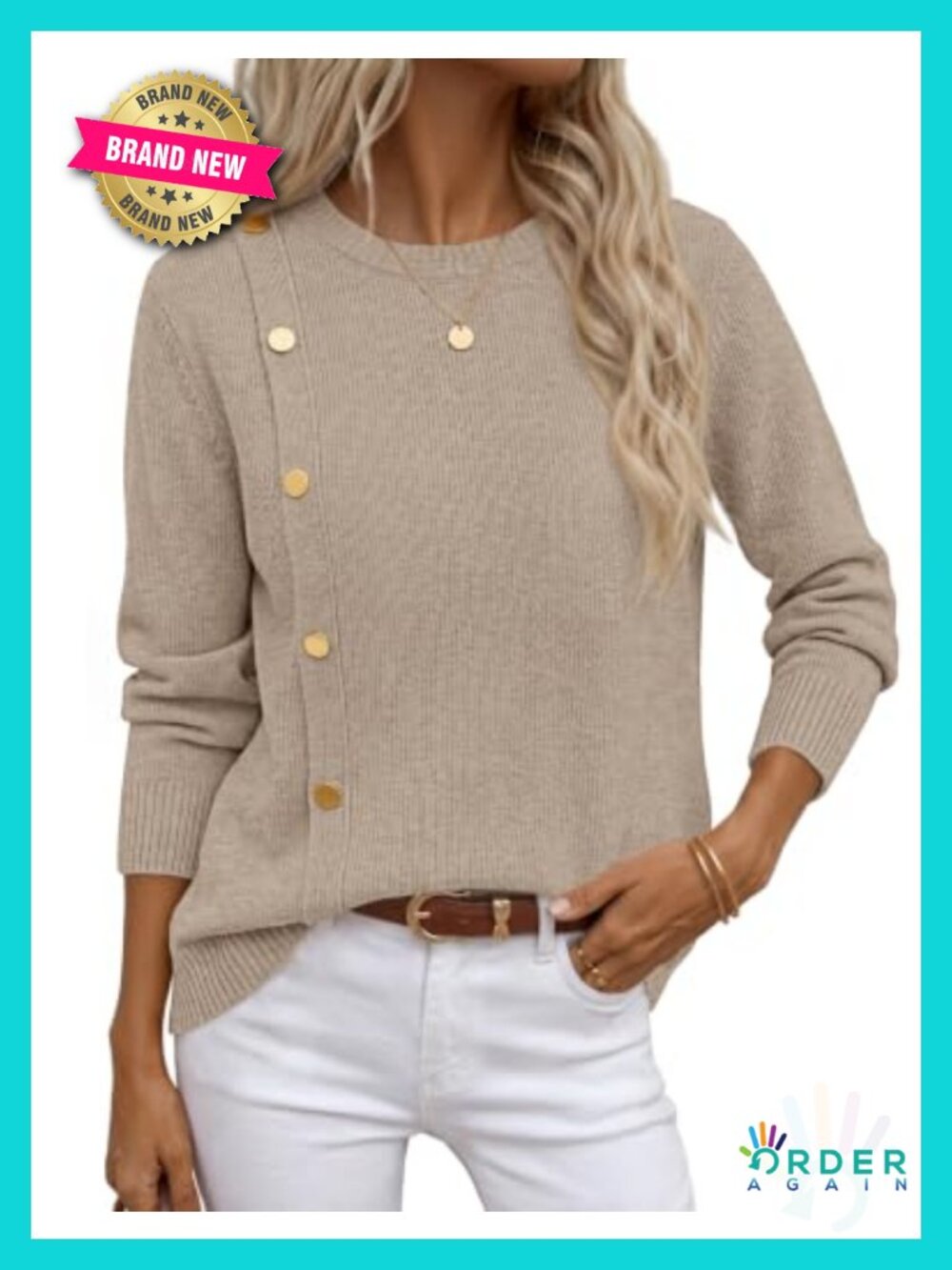 Women's Long Sleeve Button Pullover Sweater Knit Casual Crew Neck